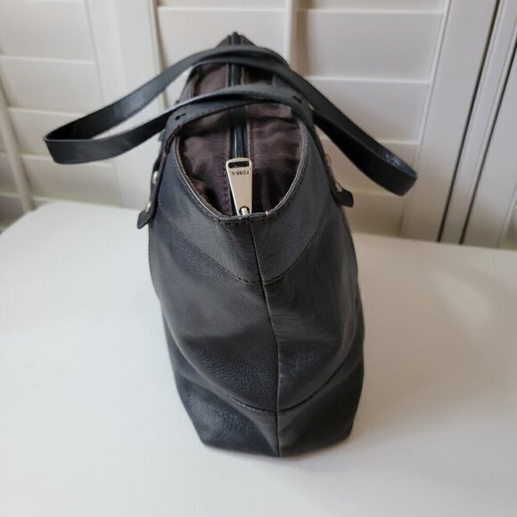 FOSSIL Black Leather Maddox XL Laptop Work Tote Shoulder Bag - Picture 7 of 13